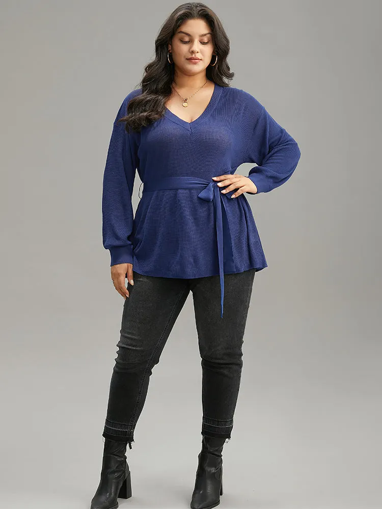 Plain Lantern Sleeve Belted Bodycon Drop Shoulder Pullover sold by Bloomchic product image thumbnail 5