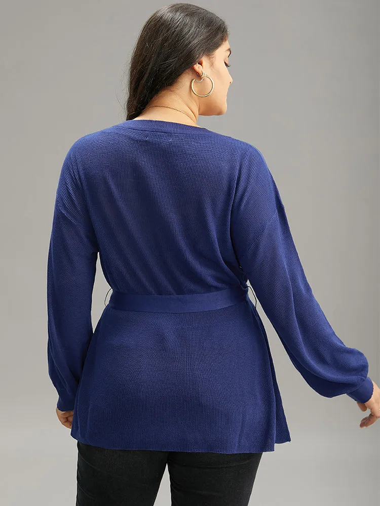 Plain Lantern Sleeve Belted Bodycon Drop Shoulder Pullover sold by Bloomchic product image thumbnail 2