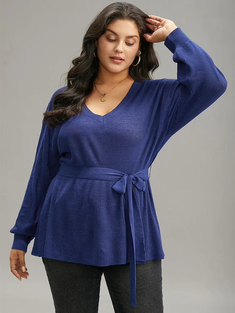 Plain Lantern Sleeve Belted Bodycon Drop Shoulder Pullover sold by Bloomchic product image thumbnail 3