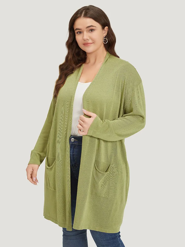 Solid Patched Pocket Open Front Tunic Cardigan sold by Bloomchic product image thumbnail 5