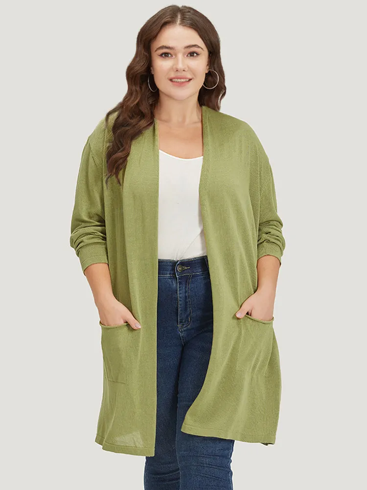 Solid Patched Pocket Open Front Tunic Cardigan sold by Bloomchic product image thumbnail 3