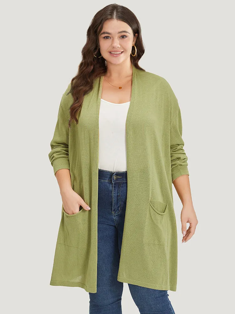 Solid Patched Pocket Open Front Tunic Cardigan sold by Bloomchic