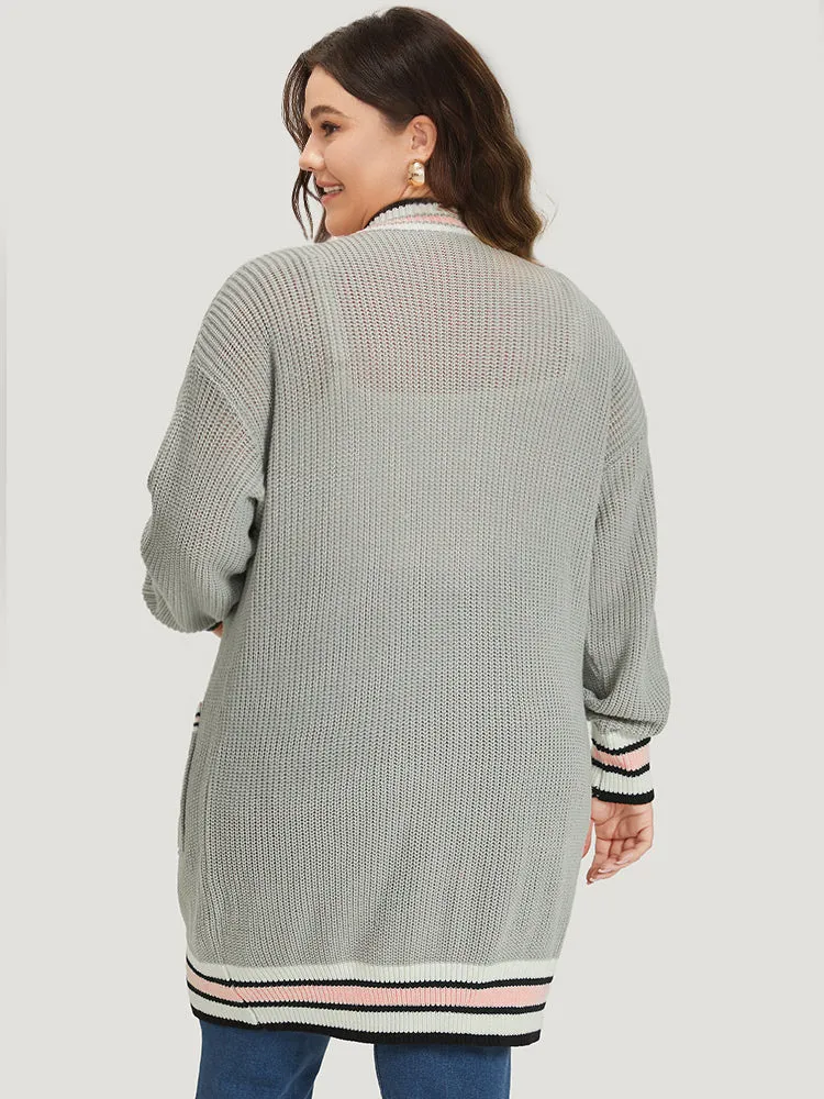 Striped Contrast Drop Shoulder Elastic Cuffs Cardigan sold by Bloomchic product image thumbnail 2