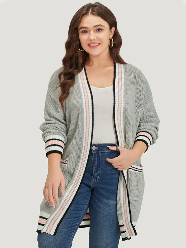 Striped Contrast Drop Shoulder Elastic Cuffs Cardigan sold by Bloomchic product image thumbnail 3