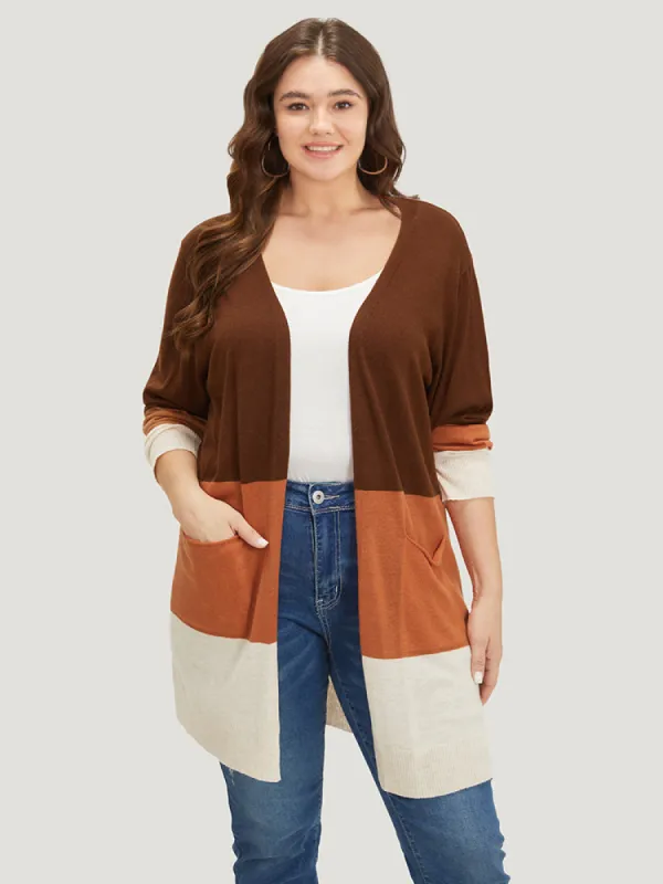 Supersoft Essentials Colorblock Contrast Pocket Open Front Cardigan sold by Bloomchic
