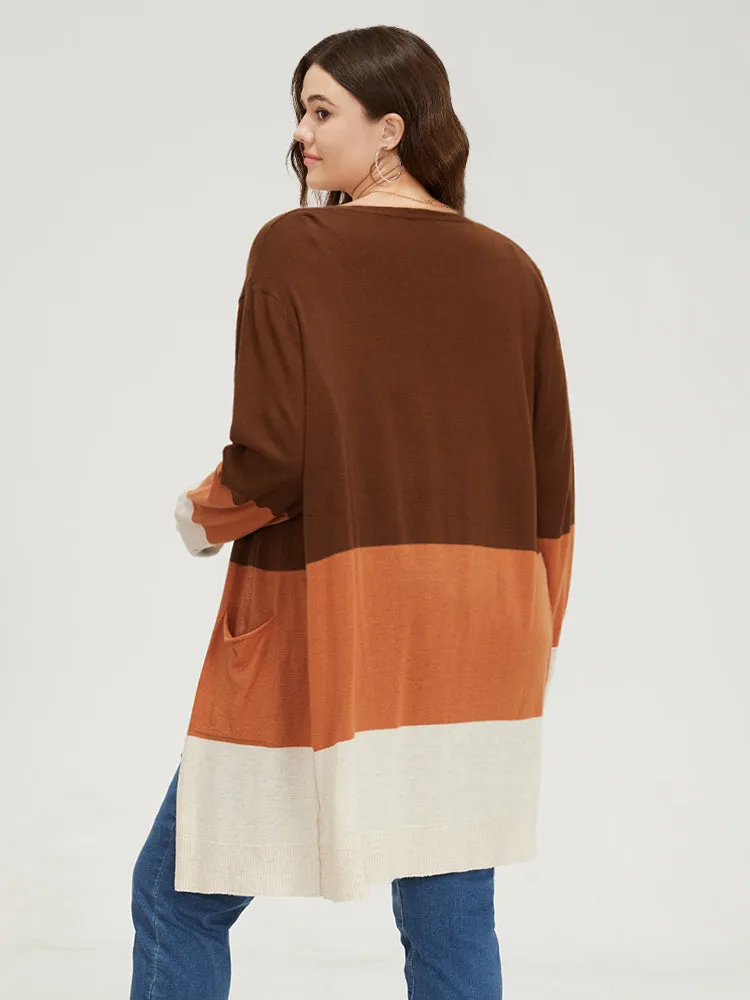 Supersoft Essentials Colorblock Contrast Pocket Open Front Cardigan sold by Bloomchic product image thumbnail 2