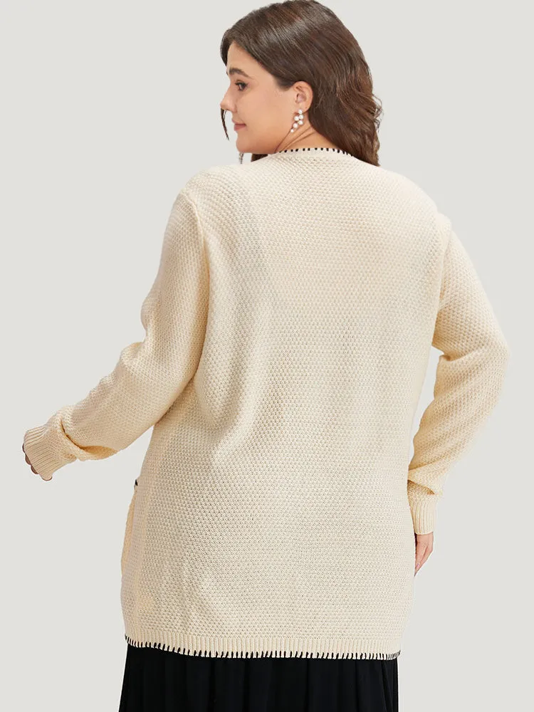 Contrast Trim Patched Pocket Open Front Cardigan sold by Bloomchic product image thumbnail 2