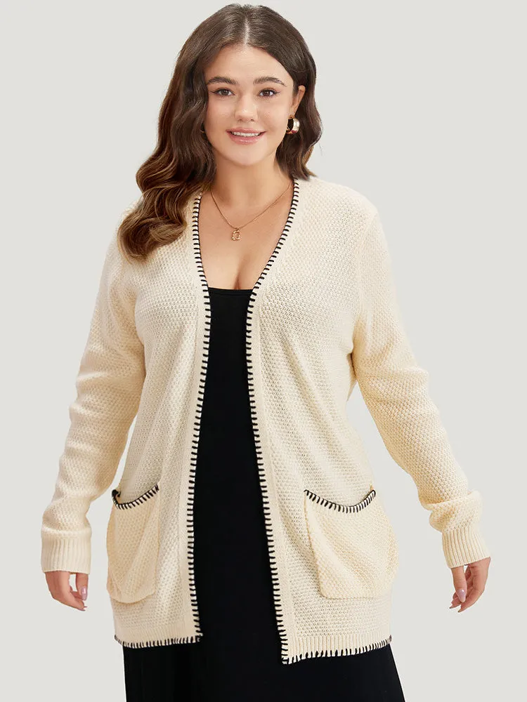 Contrast Trim Patched Pocket Open Front Cardigan sold by Bloomchic product image thumbnail 3