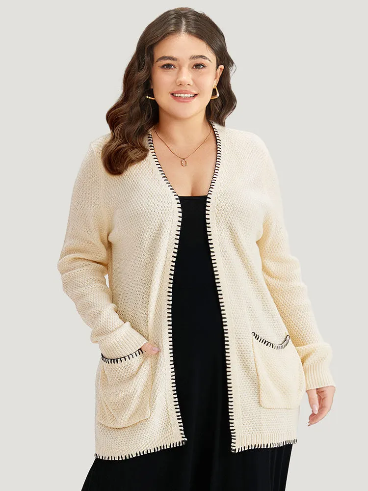 Contrast Trim Patched Pocket Open Front Cardigan sold by Bloomchic