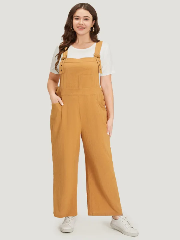 Solid Patched Pocket Overall Cami Jumpsuit sold by Bloomchic