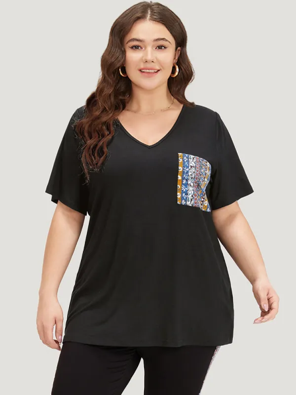 Bandana Print Patched Pocket T-shirt sold by Bloomchic