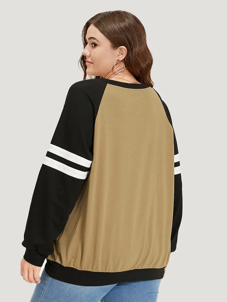 Contrast Patchwork Pocket Stitch Raglan Sleeve Sweatshirt sold by Bloomchic product image thumbnail 4