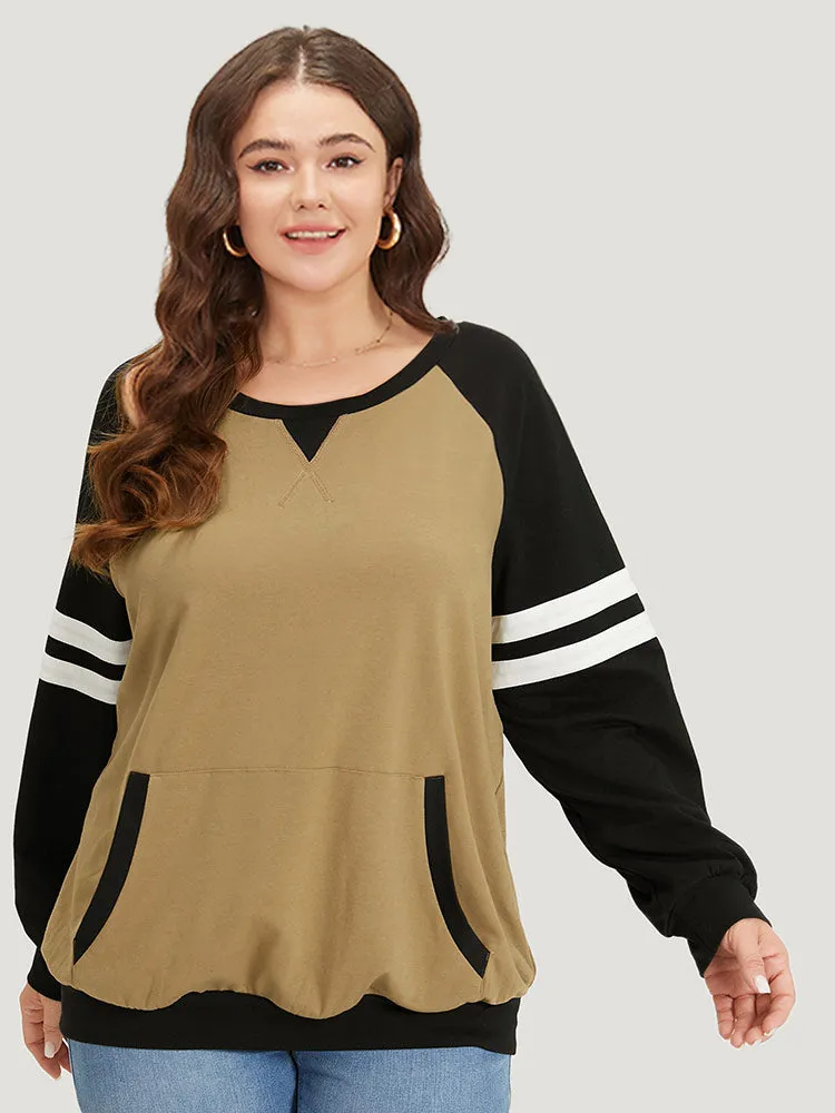 Contrast Patchwork Pocket Stitch Raglan Sleeve Sweatshirt sold by Bloomchic product image thumbnail 2