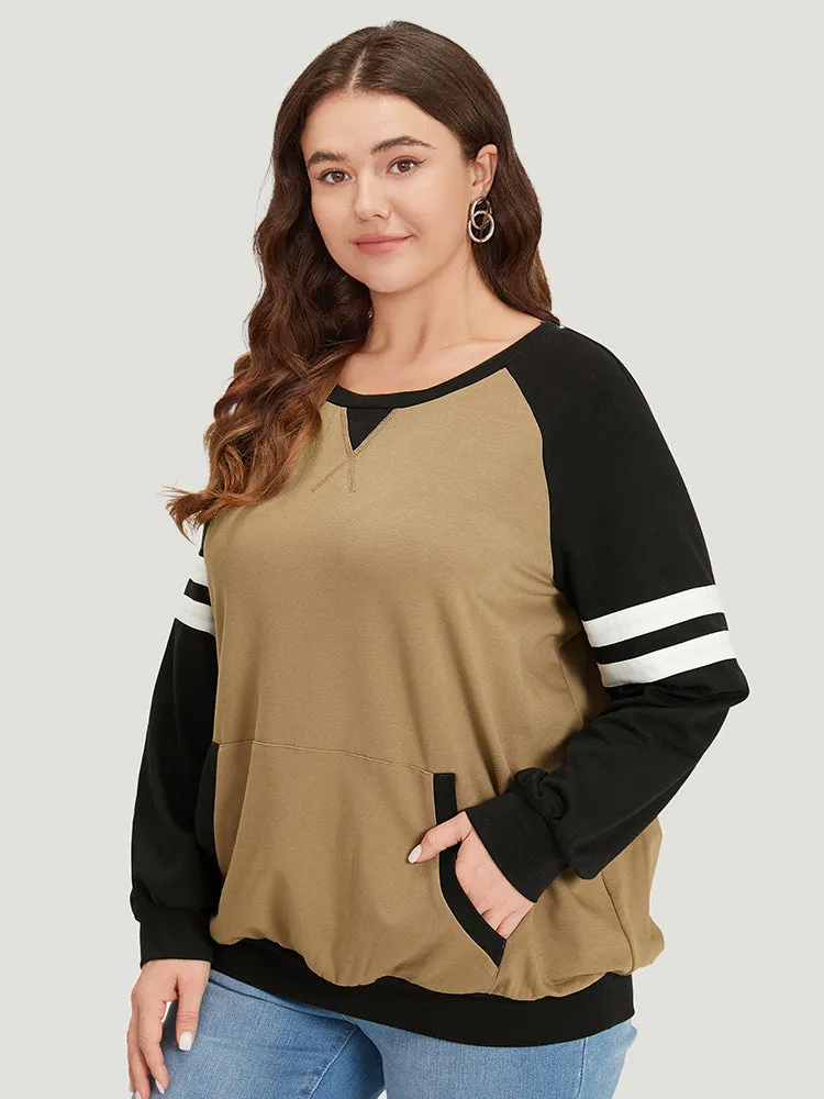 Contrast Patchwork Pocket Stitch Raglan Sleeve Sweatshirt sold by Bloomchic product image thumbnail 3