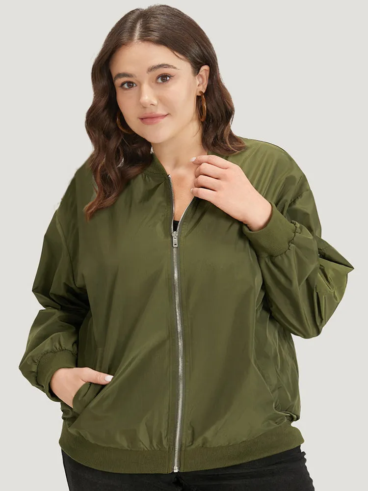 Plain Zipper Pocket Elastic Cuffs Jacket sold by Bloomchic product image thumbnail 3