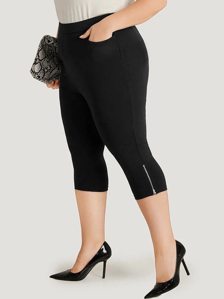 Plain Skinny Pocket Zipper Cropped Pants sold by Bloomchic