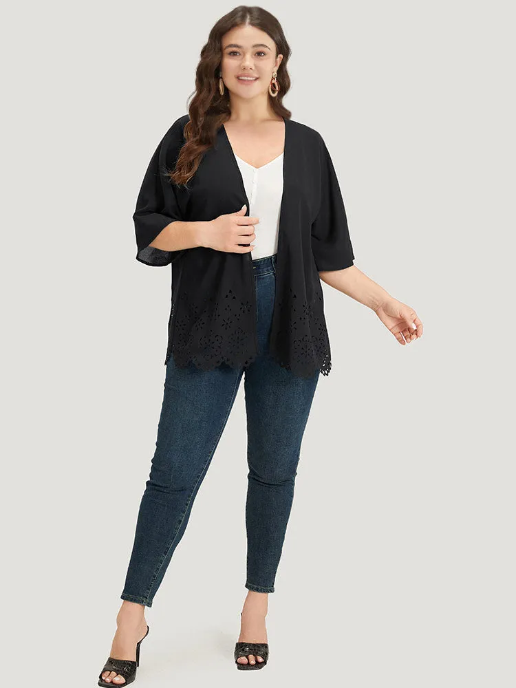 Plain Laser Cut Open Front Scalloped Trim Kimono sold by Bloomchic product image thumbnail 4