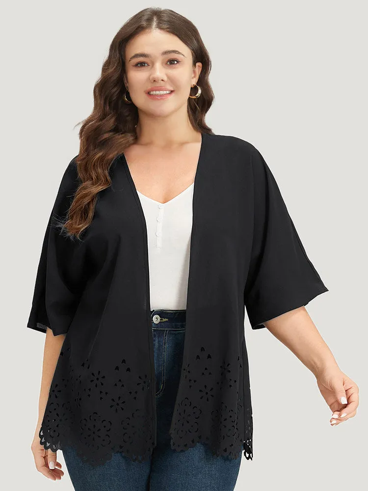 Plain Laser Cut Open Front Scalloped Trim Kimono sold by Bloomchic product image thumbnail 3
