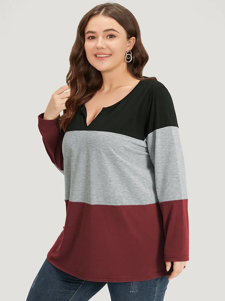 Colorblock Contrast Notched Long Sleeve T-shirt sold by Bloomchic product image thumbnail 3