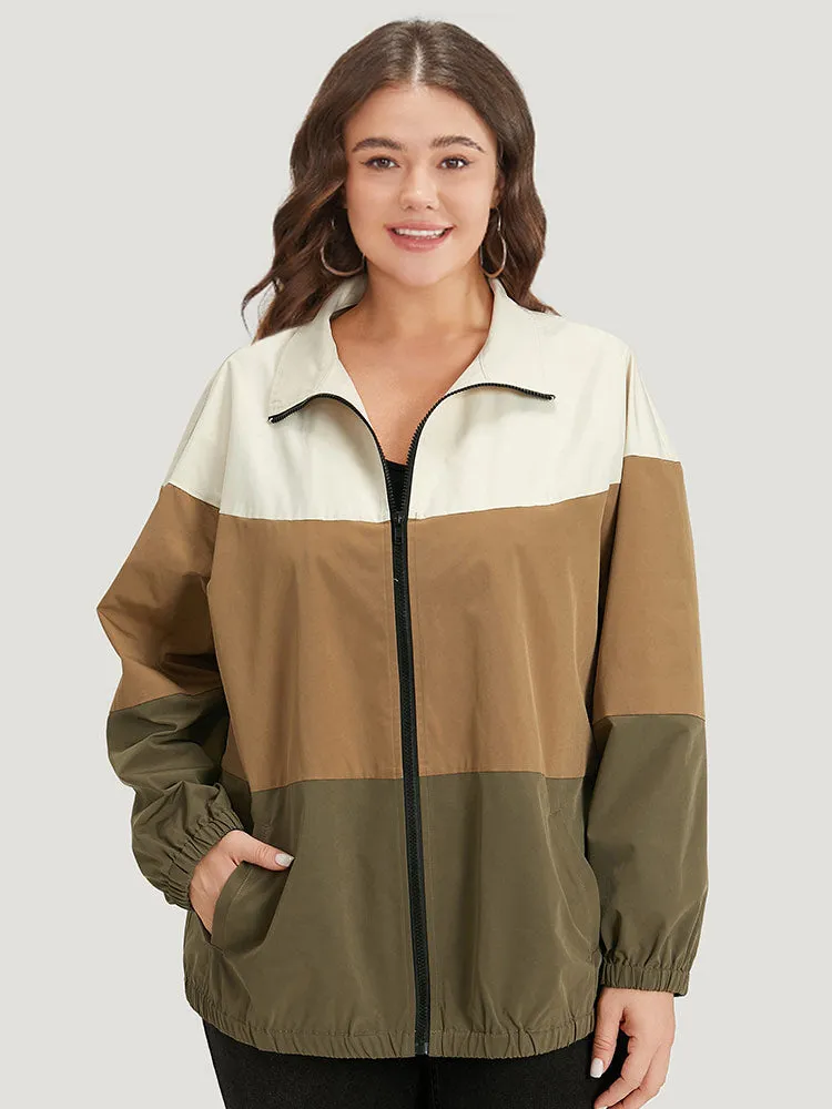 Colorblock Contrast Zipper Pocket Elastic cuffs Coat sold by Bloomchic