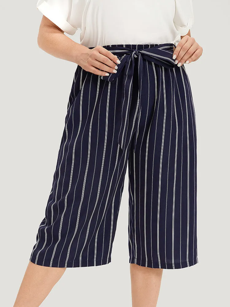 Striped Belted Pocket High Rise Cropped Pants sold by Bloomchic