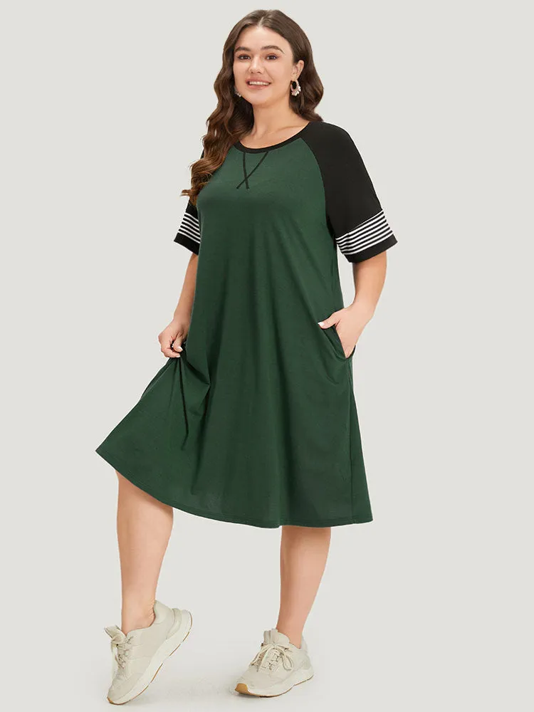 Supersoft Essentials Plain Pocket Striped Patchwork Round Neck Raglan Sleeve Dress sold by Bloomchic product image thumbnail 2