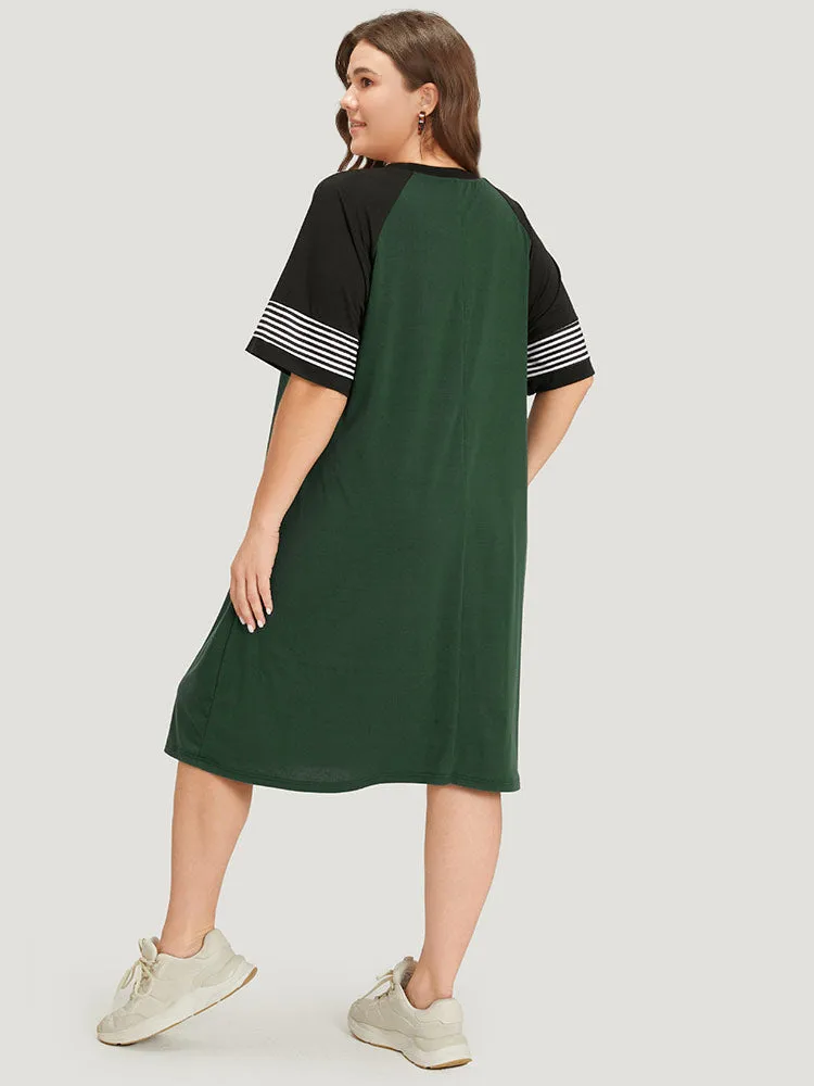 Supersoft Essentials Plain Pocket Striped Patchwork Round Neck Raglan Sleeve Dress sold by Bloomchic product image thumbnail 3
