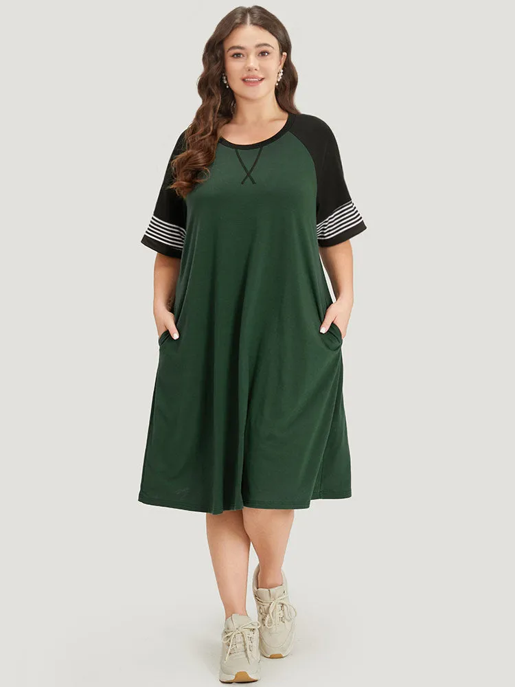 Supersoft Essentials Plain Pocket Striped Patchwork Round Neck Raglan Sleeve Dress sold by Bloomchic