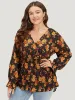 Floral Print Wrap Shirred Lantern Sleeve Blouse sold by Bloomchic