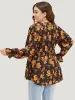 Floral Print Wrap Shirred Lantern Sleeve Blouse sold by Bloomchic