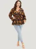 Floral Print Wrap Shirred Lantern Sleeve Blouse sold by Bloomchic