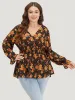 Floral Print Wrap Shirred Lantern Sleeve Blouse sold by Bloomchic
