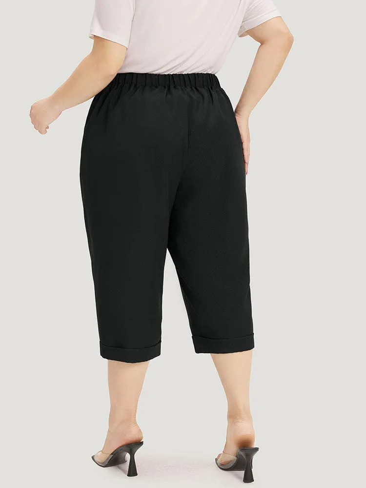 Plain Pocket Elastic Waist Pleated Cropped Pants sold by Bloomchic product image thumbnail 5