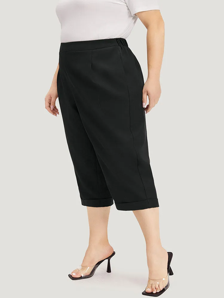 Plain Pocket Elastic Waist Pleated Cropped Pants sold by Bloomchic product image thumbnail 2