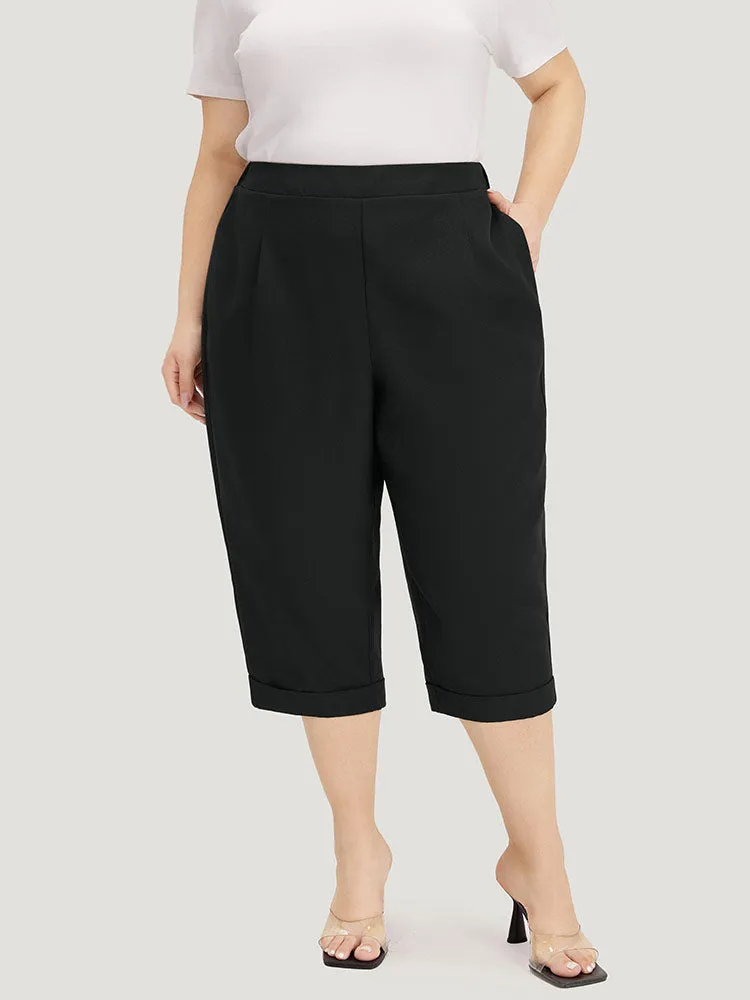 Plain Pocket Elastic Waist Pleated Cropped Pants sold by Bloomchic product image thumbnail 3