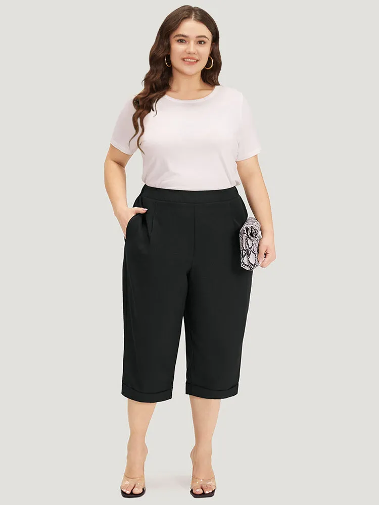 Plain Pocket Elastic Waist Pleated Cropped Pants sold by Bloomchic product image thumbnail 4