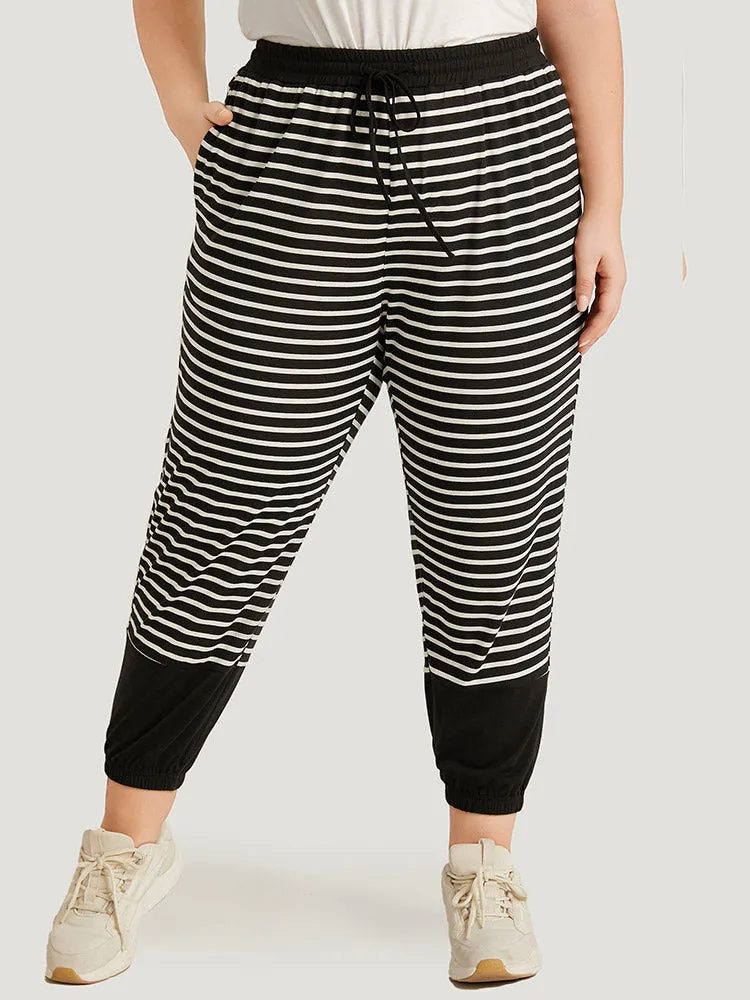Striped Patchwork Elastic Waist Pocket Ties Sweatpants sold by Bloomchic