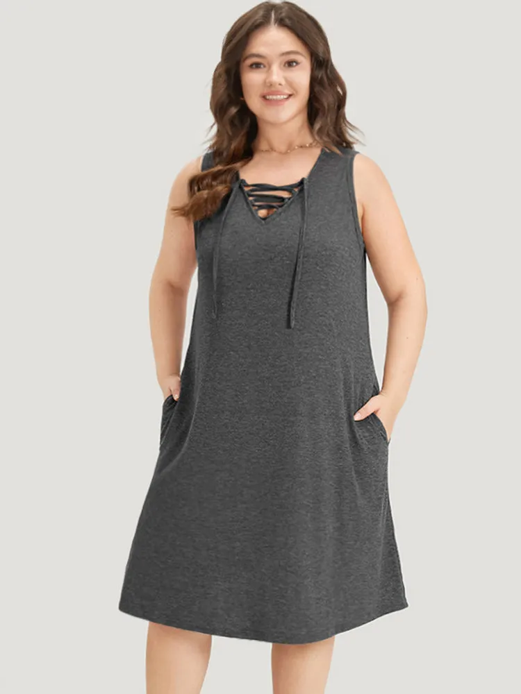 Plain Pocket Lace Up Sleeveless Dress sold by Bloomchic