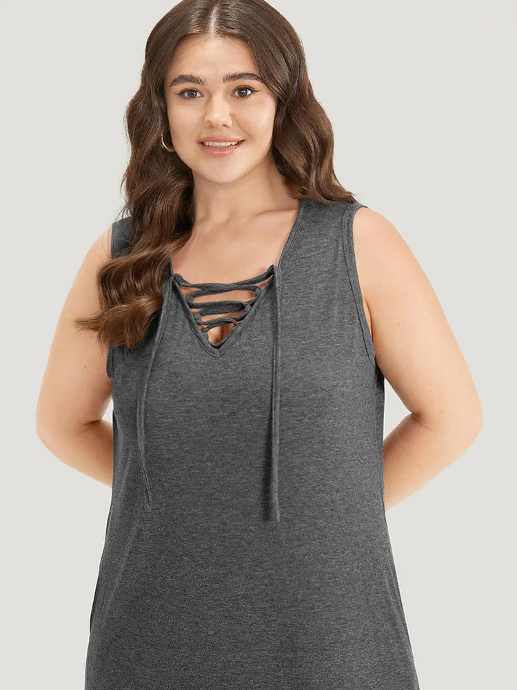 Plain Pocket Lace Up Sleeveless Dress sold by Bloomchic product image thumbnail 5