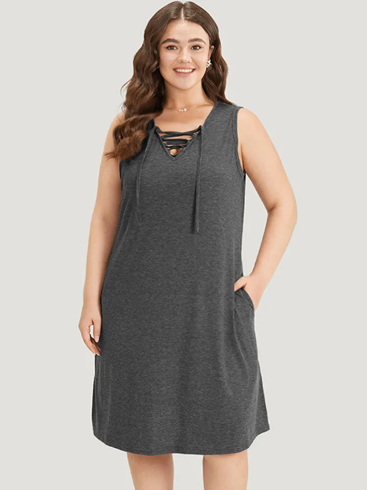 Plain Pocket Lace Up Sleeveless Dress sold by Bloomchic product image thumbnail 2
