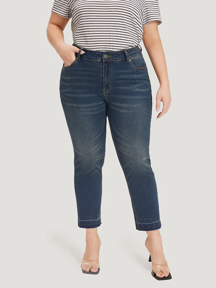 Solid Straight Cutoff Pocket Dark Wash Jeans sold by Bloomchic