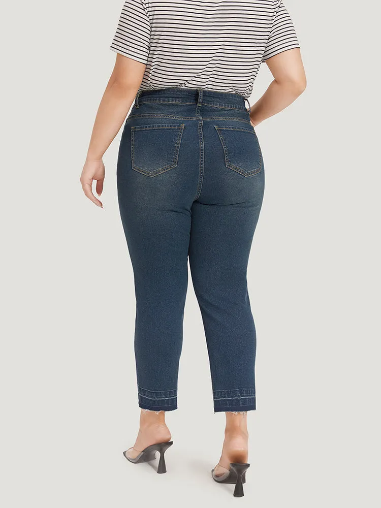 Solid Straight Cutoff Pocket Dark Wash Jeans sold by Bloomchic product image thumbnail 5