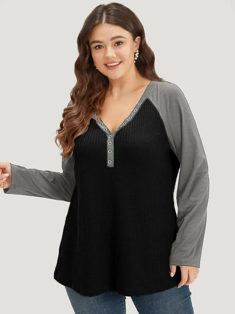 Waffle Knit Raglan Sleeve Metal Buckle Detail T-shirt sold by Bloomchic product image thumbnail 5