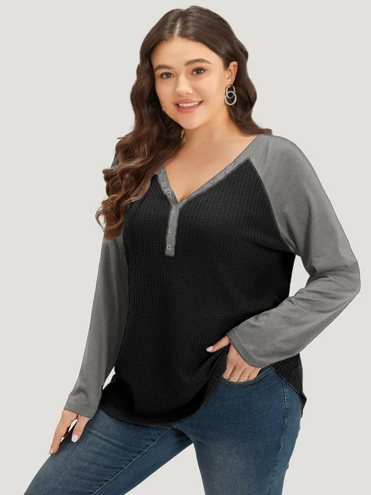 Waffle Knit Raglan Sleeve Metal Buckle Detail T-shirt sold by Bloomchic product image thumbnail 2