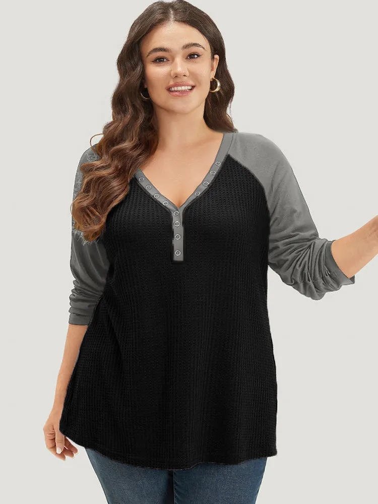 Waffle Knit Raglan Sleeve Metal Buckle Detail T-shirt sold by Bloomchic product image thumbnail 3