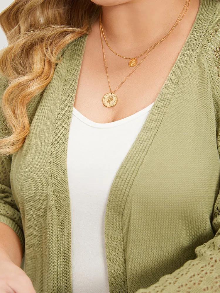 Solid Patched Pocket Geometric Eyelet Raglan Sleeve Cardigan sold by Bloomchic product image thumbnail 5