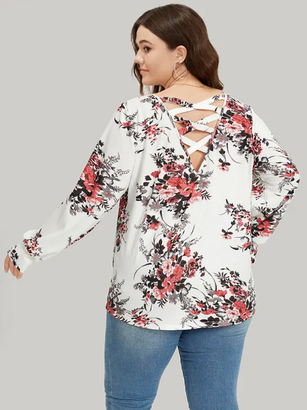 Floral Print Crew Neck Crisscross Sweatshirt sold by Bloomchic