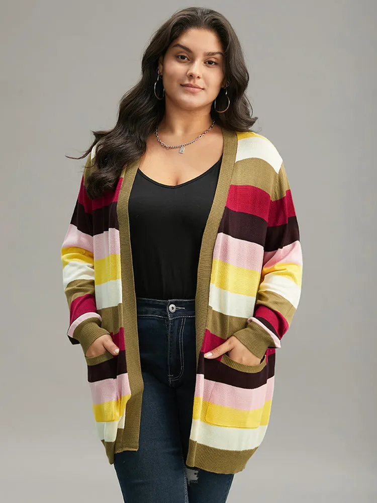 Supersoft Essentials Rainbow Striped Patched Pocket Open Front Cardigan sold by Bloomchic