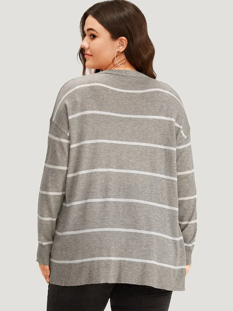 Supersoft Essentials Striped Button Through Elastic Cuffs Cardigan sold by Bloomchic product image thumbnail 2