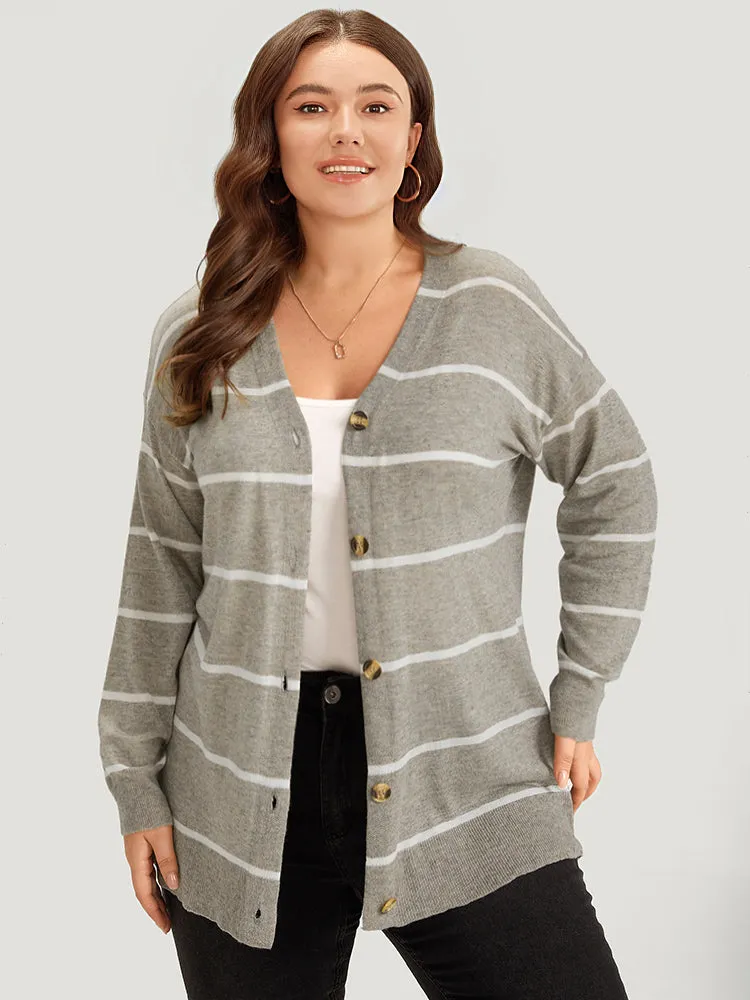 Supersoft Essentials Striped Button Through Elastic Cuffs Cardigan sold by Bloomchic